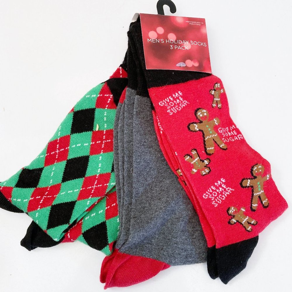 NEW 3 Pairs Mens Christmas Holiday Socks Gingerbread Argyle Plaid Kohl's